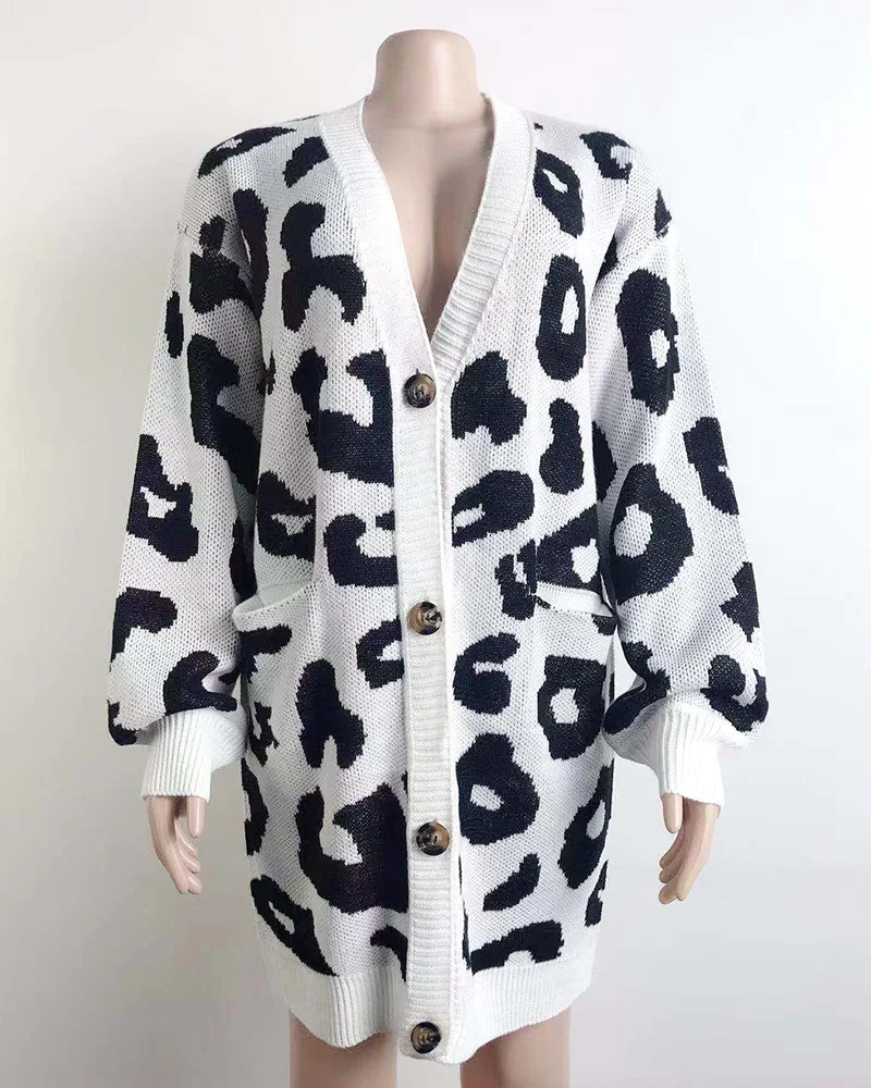 OMCHION Casaco Feminino осенне-зимние однобортные леопардовые повседневные кардиганы для женщин свободный толстый свитер винтажное пальто LP202