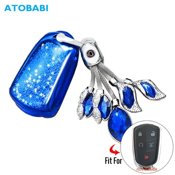 

TPU Car Key Case For Cadillac CTS XTS ATS ESV Escalade 2015 Quicksand Glitter Remote Fob Protector Cover Keychain Bag Holder