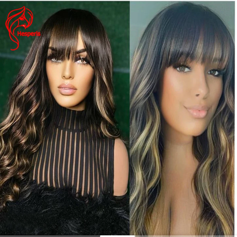Hesperis 200 Density #27 Blonde Full Machine Made Wig for Women Brazilian Scalp Top Remy Glueless Human Hair Wigs With Bangs