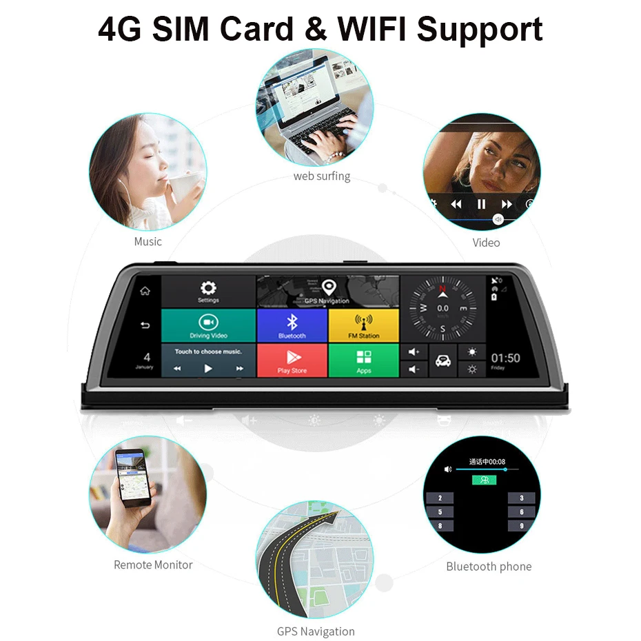 WHEXUNE 4CH камера s объектив 10 &quotAndroid Navi Автомобильная FHD 1080P gps зеркало заднего вида ADAS