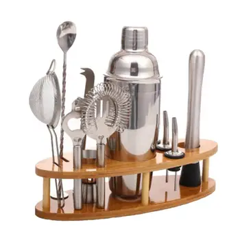 

12pcs Mixer Cocktail Barware Set Tong Spoon Mixer Bartender Bartender Tools w / Bars Mixed Wood Storage Holder