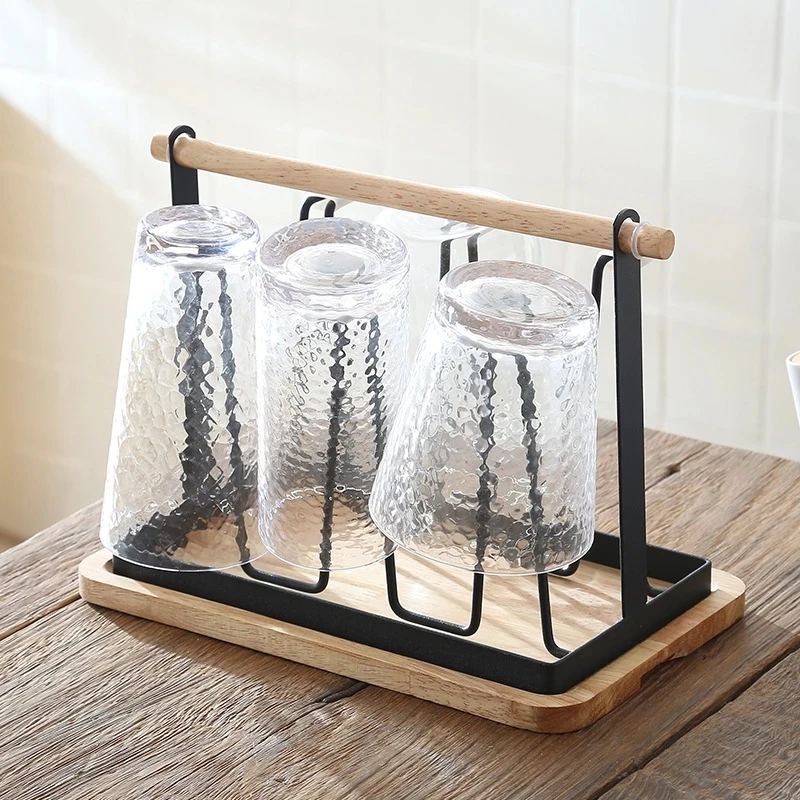 1x 6 Glass Cups Stand Holder Drying Shelf Kitchen Water Cup Rack