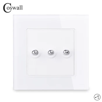 

Coswall Simple Fashion Crystal Tempered Glass Frame 3 Gang 2 Way Toggle Switch Pass Through On / Off Wall Light Switch 16A