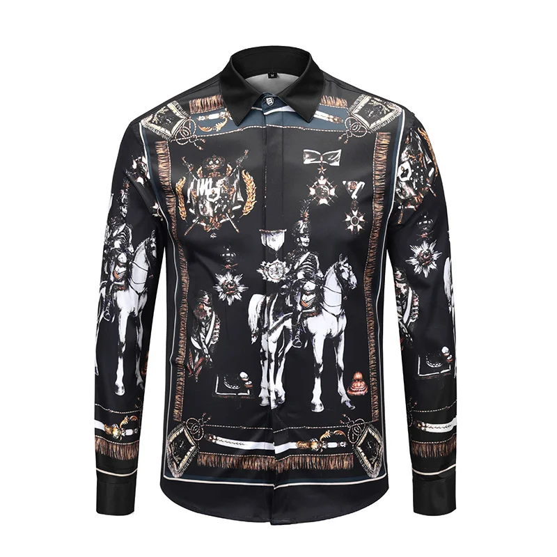 

2019 Brand New Luxury Men Shirt Men's Fashion Dress Shirts slim fit Casual male Long Sleeve Cotton Shirts 3D printing Shi