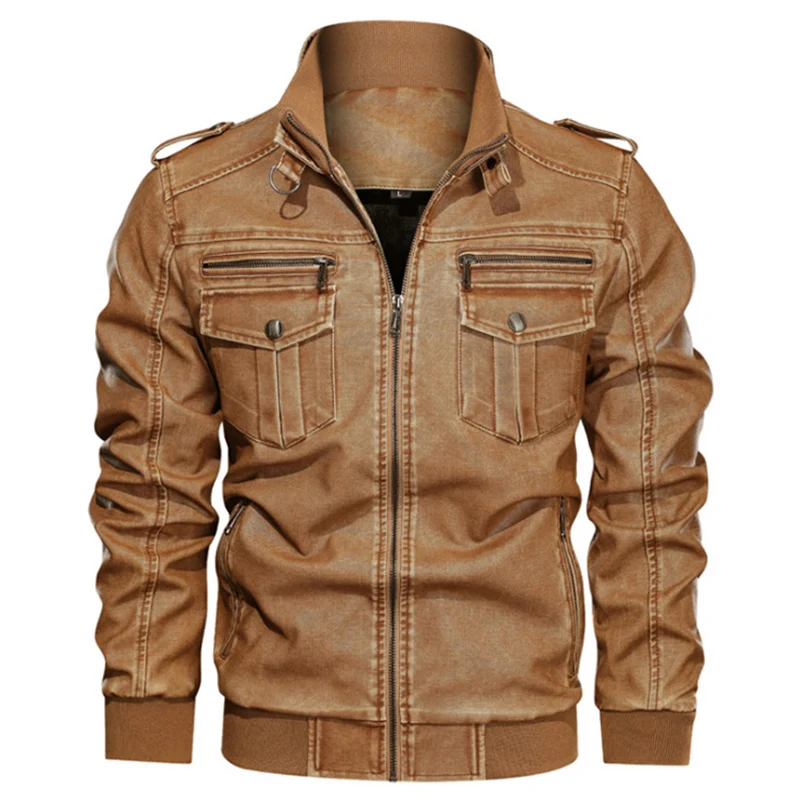 Новая стильная кожаная мужская куртка, повседневная мотоциклетная кожаная куртка с карманами на молнии, мужская кожаная замшевая куртка, куртка-бомбер, верхняя одежда, 6XL - Цвет: M813Yellow