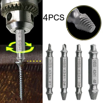 

4pcs Broken Screw Remover Puller Hard Double Head Stripped Easy Out Hand Tool HSS Industry Variable Speed Drill Bit Extractor