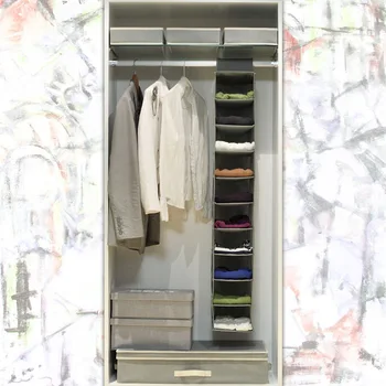 

woven fabric 10 layer wide storage hanging bag wardrobe hanging bag clothes scarf hat hanging storage bag cross border