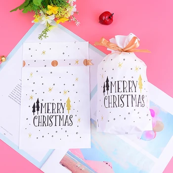 

10PCS Christmas Gift Bag Cookie Candy Bag Snowflake Crisp Bag Handmade Soap Drawstring Bag For Merry Christmas New Year Gifts