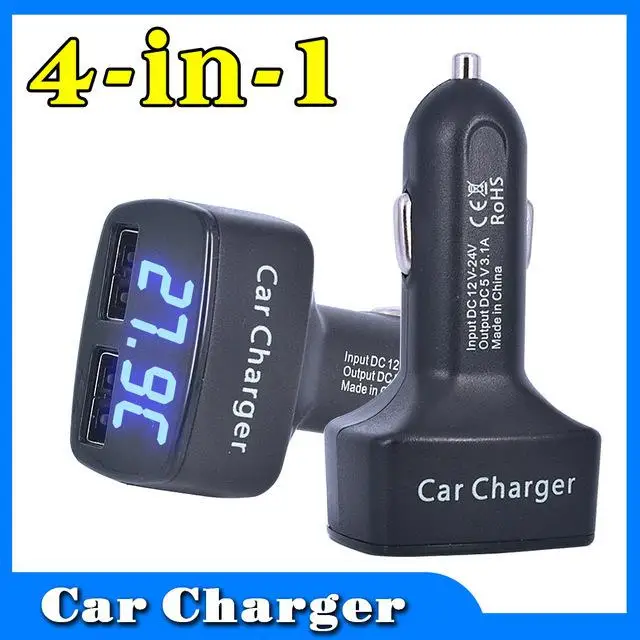 MeterMall DC 5V 3.1A 4 in 1 LED Car phone charger Digital Voltmeter Ammeter Thermometer Dual USB Universal Charger | Мобильные