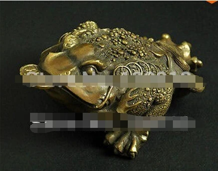 ---330+++ Rare Chinese Marked Bronze Gilt Wealth Money Gold Tode Mouth With Coin Statue | Дом и сад