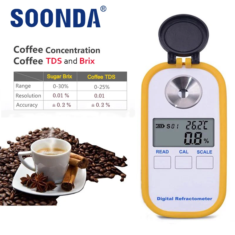 Auto 2-in-1 Coffee 0-25% TDS Concentration Refractometer 0-30% Brix Sugar Meter Digital Electronic Measure Refractomete Tools