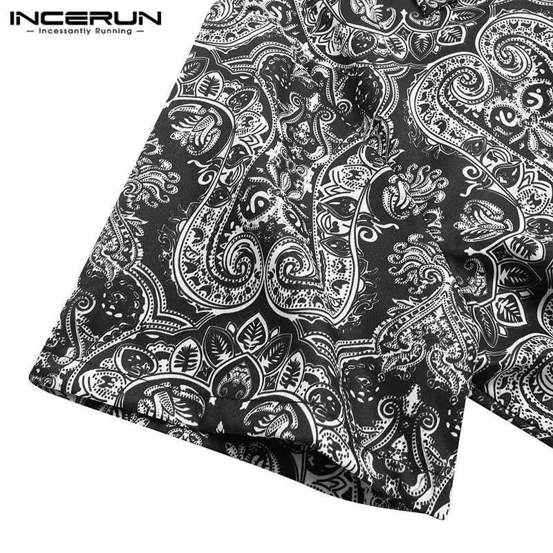 INCERUN/винтажная Мужская гавайская рубашка с принтом, повседневные топы с отворотом и короткими рукавами, 2019, на пуговицах, для отдыха