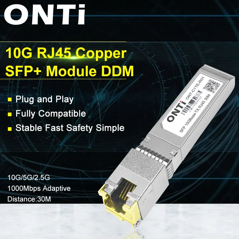 ONTi 10G RJ45 Copper SFP Module 10GBase-Tx Ethernet Fiber Optic FTTH Compatible with Cisco/Mikrotik Switch 30m