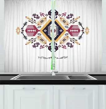 

Modern Kitchen Window Curtains Theme Colorful Style Illustration Design Print Window for Kitchen Cafe Decor 55" X 39" Dark