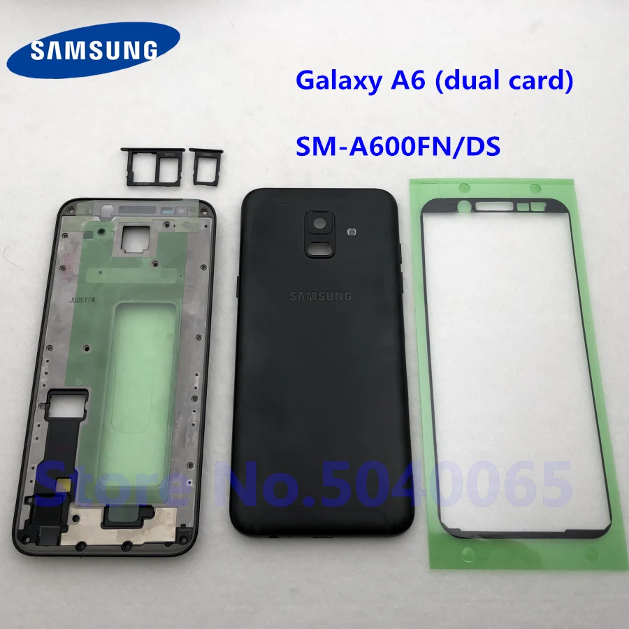 Задняя крышка батарейного отсека с кнопкой для samsung Galaxy A6 SM-A600FN/DS A600 задняя дверь полный корпус A6 наклейка с двумя картами