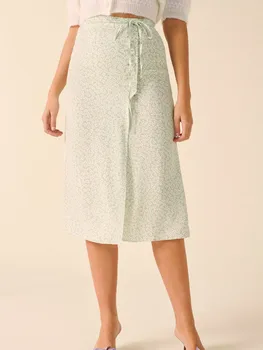 

Floral Print Women Wrap Midi Dress 2020 New Summer High Waist Slim Lace-up Female Split Long Skirts With Side Buttons