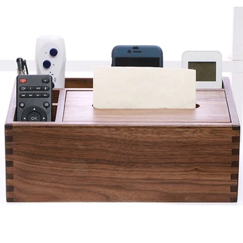 

Home Kitchen Wooden Tissue Box Solid Wood Napkin Holder Case with Oak Wooden Cover Phone Holder Napkins Office Case