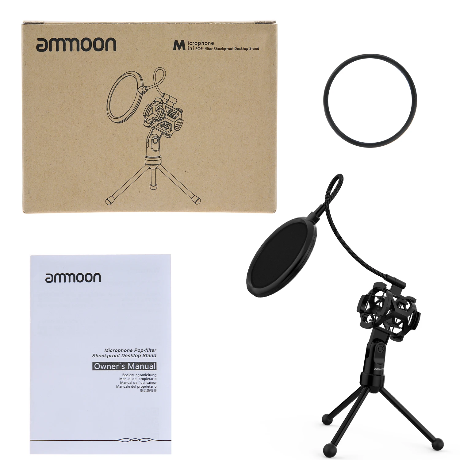 Ammoon мини Настольный Штатив для микрофона подставка с ударным креплением держатель микрофона поп-фильтр для студийной записи онлайн вещания