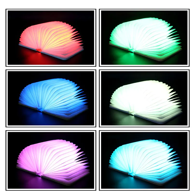 Деревянный складной светодиодный светильник для книг, заряжаемый от USB, Multi-Color_Light украшения