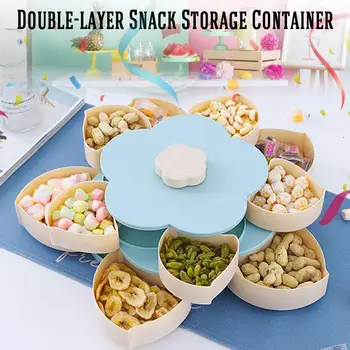 

Candy Container Snack Storage Box Flower Shape Rotating Fruit Plate With Double-Layer High Quality Rotating Fruit Bowl