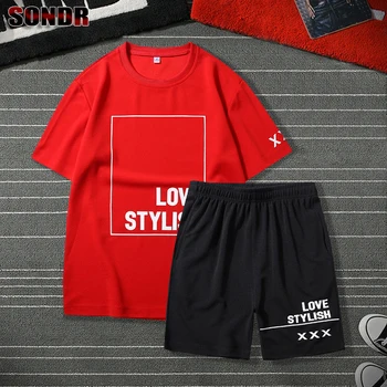 

2020 fashion men's summer trend sports suit handsome shorts two-piece men's hip-hop sweatshirt casual suit