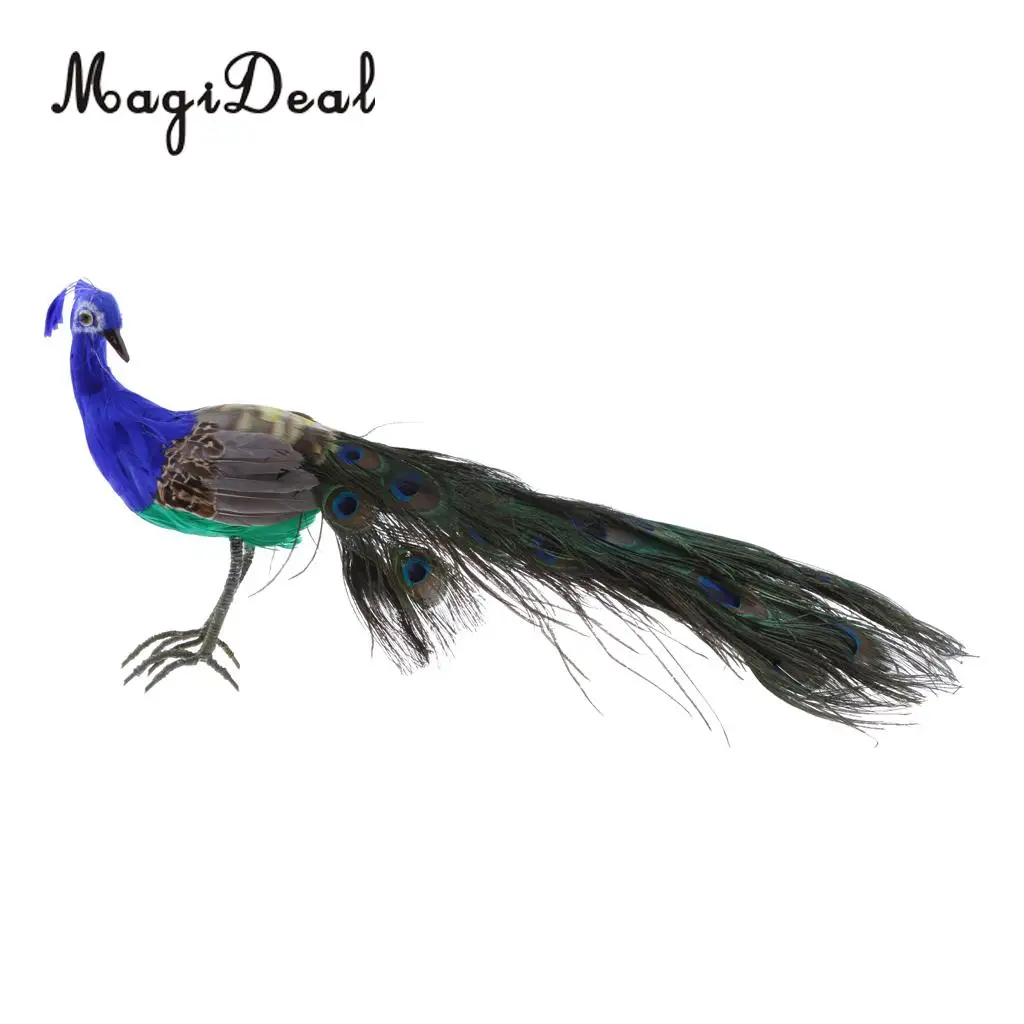 MagiDeal long tail beautiful feathered artificial peacock bird model large 50cm peacock handicraft prop home garden decoration