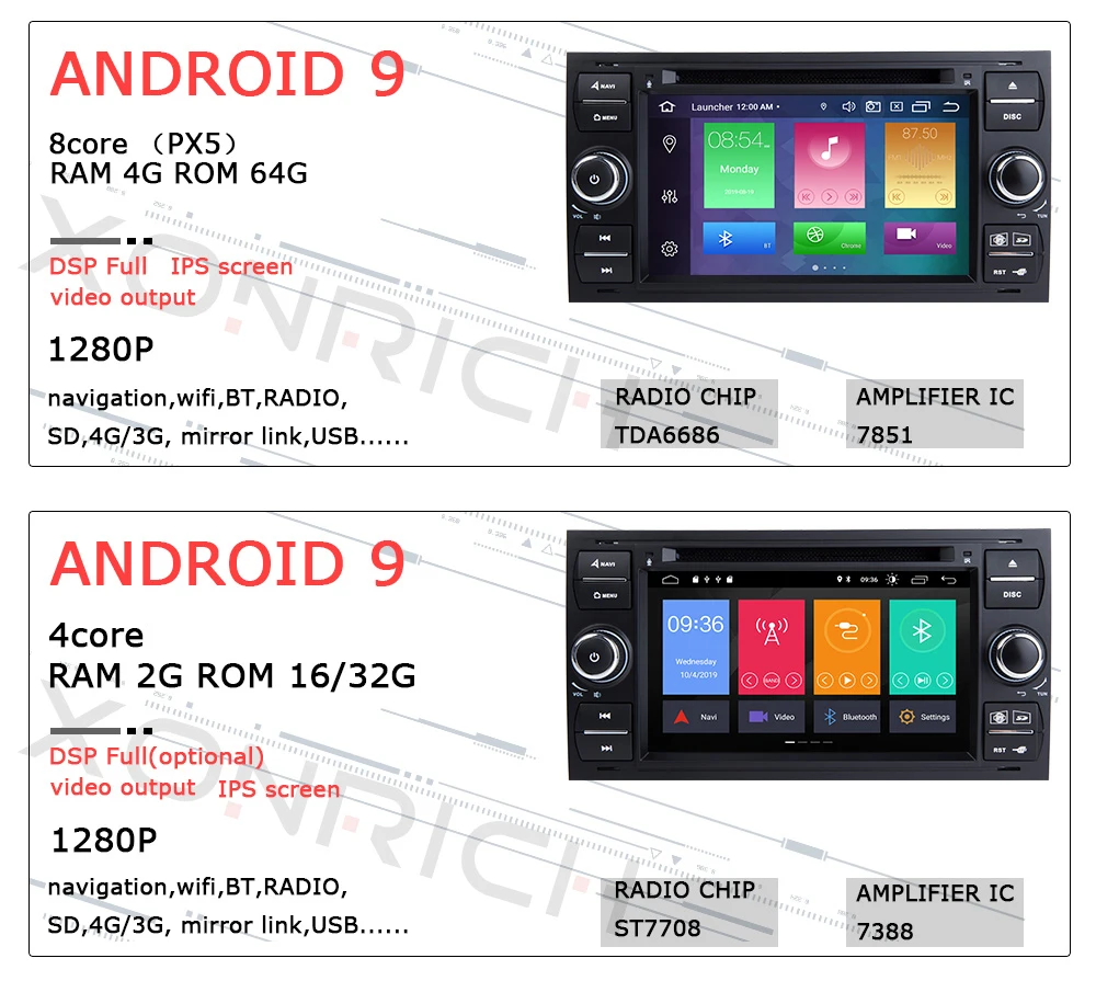 4 ГБ ips DSP 2 din Android 9 автомобильный Радио мультимедиа для Ford Focus 2 3 mk2 Mondeo 4 Kuga Fiesta Transit подключения S-MAXC-MAX8 Core64G