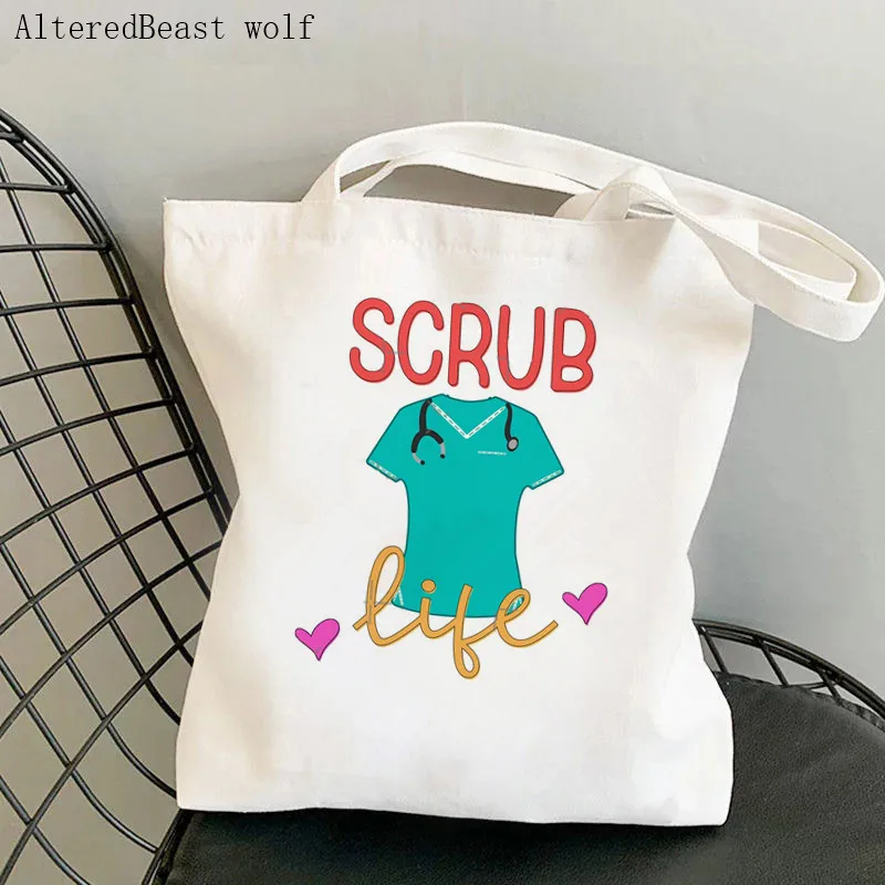 

Women Shopper bag scrub Life Nurse Printed Kawaii Bag Harajuku Shopping Canvas Shopper Bag girl handbag Tote Shoulder Lady Bag