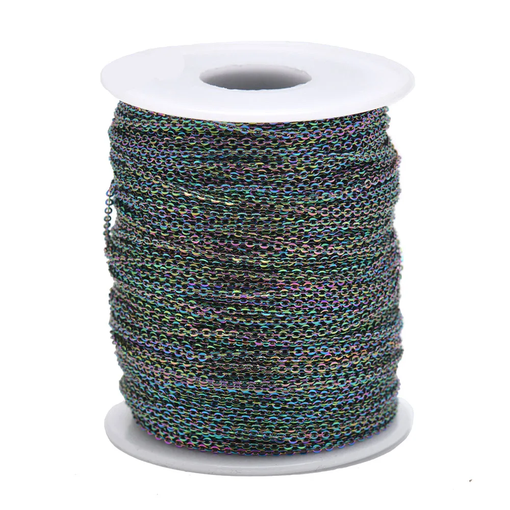 2-20Meter 1.2/1.5/2.0/2,5mm regenbogen farbene Glieder kette Edelstahl Bordstein kette für Halskette Schmuck DIY Herstellung