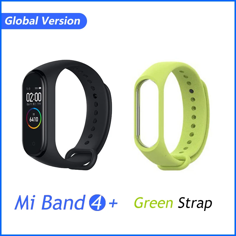 GB Add Green Strap Xiaomi mi смарт-браслет 4 глобальной версии фитнес-браслет mi Band band 4 Частота сердечных сокращений 3 цвета экран Smartband - Цвет: GB Add Green Strap
