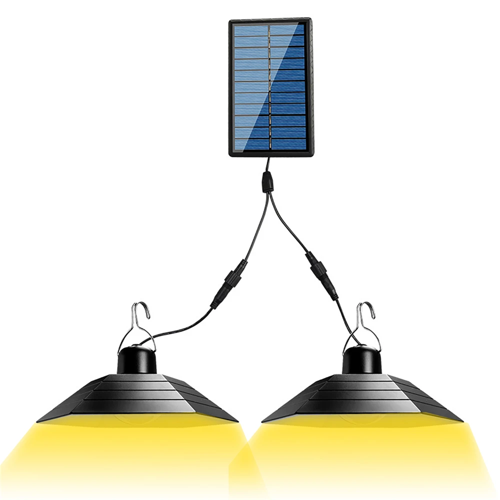 

Split Double Head LED Solar Lamp Pendant Light Bulb Hexagonal Chandelier Lamp Garden Street Patio Solar Spotlight with Remote