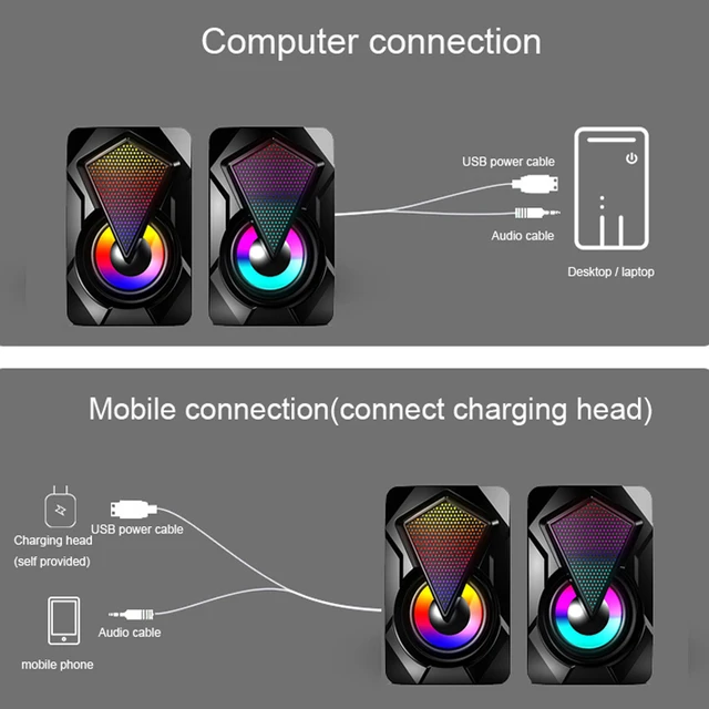 Computer Speakers For Laptop Desktop with Subwoofer LED Colorful