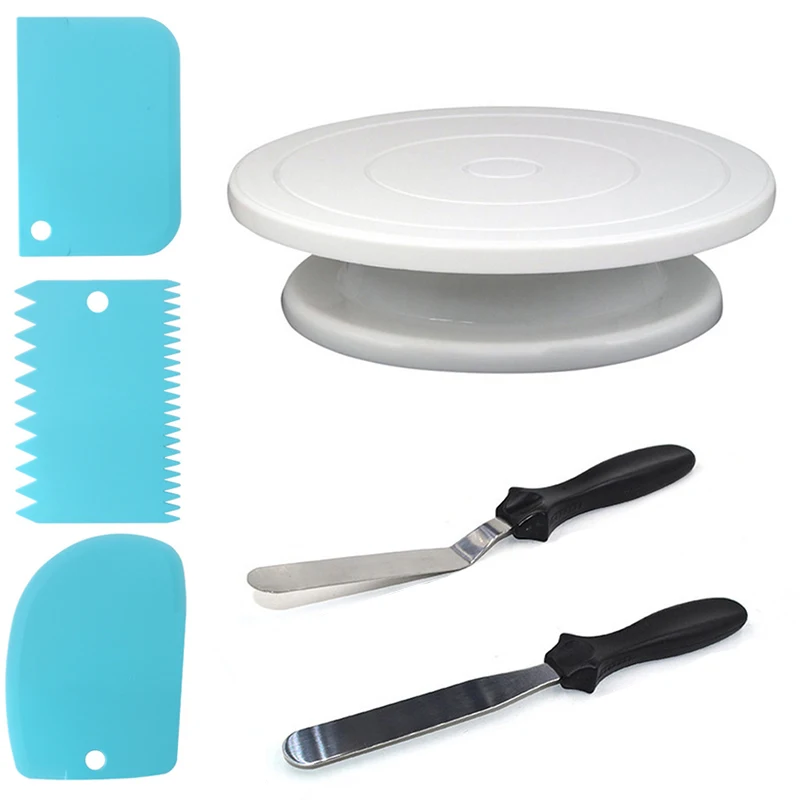  Plastic Cake Turntable Set Icing Piping Nozzles Cakes Rotating Stand Dough Knife Decorating Tools C