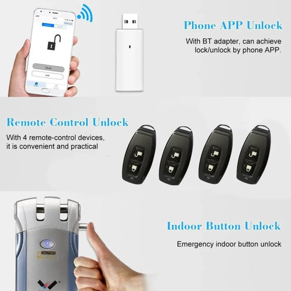 Wafu WF-019Electric Door Lock Wireless Control With Remote Control Open & Close Smart Lock Home Security Door Built-in Alarm