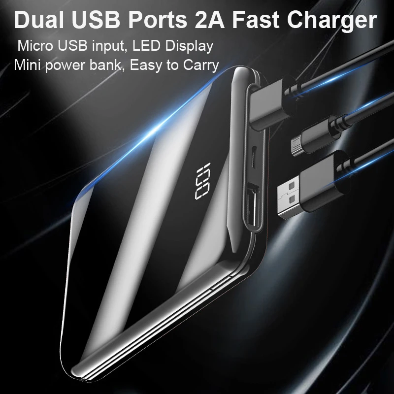 Mi ni power Bank 20000 мАч 2 USB Pover Bank Портативное быстрое зарядное устройство Внешний аккумулятор для iPhone Xiaomi mi повербанк