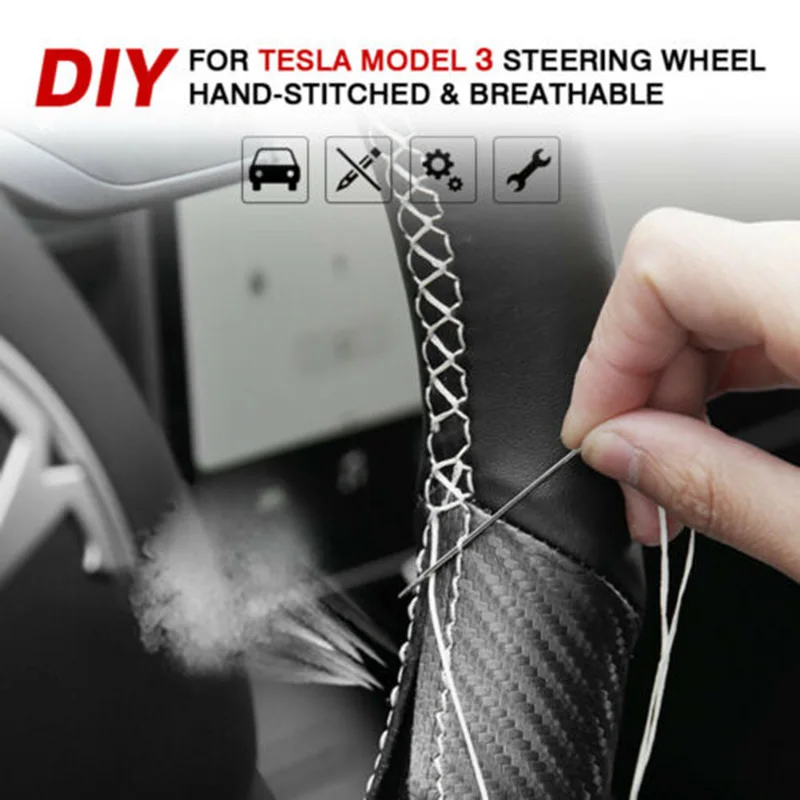 

For Tesla Model 3 DIY Carbon Fiber + Leather Car Steering Wheel Cover Protection