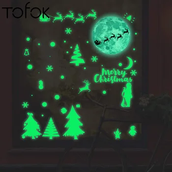 

Tofok Christmas Home Decoration Wall Sticker Luminous Elk Christmas Tree Wall Decoration Stickers Self-adhesive DIY Window Decor