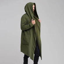 Новинка, мужской модный однотонный плащ с капюшоном, весна-осень, мужская длинная куртка, Кардиган с длинным рукавом, толстовка, верхняя одежда, уличная одежда