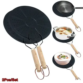 

2 Cooking Induction Converter Heat Diffuser Disc Adapter Plate Saucepan Wooden Handle Insulation Pad kitchenware