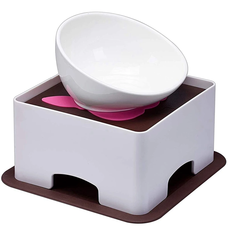 

Ceramics Single Food Feeding Bowl Set For Flat Face Dogs/Cats, Double Non-Slip Design White