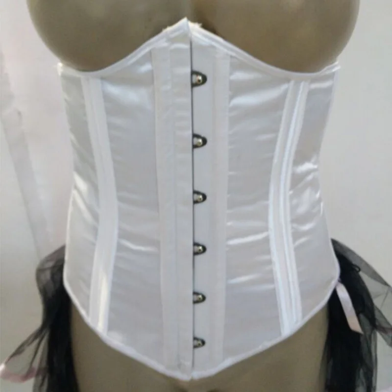 Steel Bone Underbust Corset Women Firm Waist Trainer Buckle Bandage Tie Belly Slimming Underwear Satin Bustier Korsett Plus Size