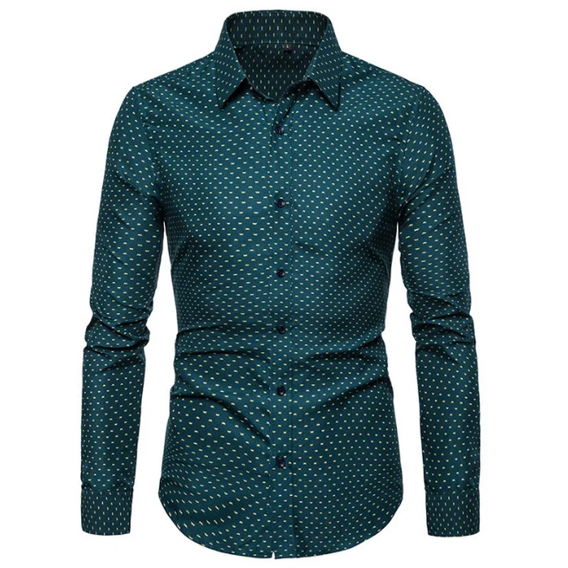 Men's Shirt New Fashion Cotton Men Social Shirt Mens long Sleeve Shirts Man Polka Dot Casual Plus Size 5XL