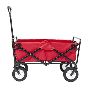 

E-FOUR Folding Wagon Cart With Brake Free Standing Collapsible Utility Camping Grocery Canvas Fabric Sturdy Portable Rolling Red