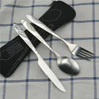 3Pcs/set Stainless Steel Dinner Set Portable Travel Camping Cutlery Tableware Set Dinnerware Case Flatware Kit with Cloth Bag 5