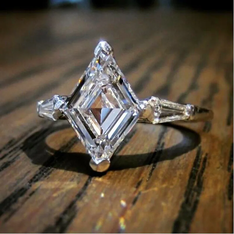 

Unique Style Silver Color Wedding Ring Creative Female White Zircon Geometric Ring Simple Party Engagement Rings For Women