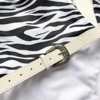 

Women Sexy Bikini Zebra Stripes Patchwork Monokini O-Neck Long Sleeve Swimsuit PXPF