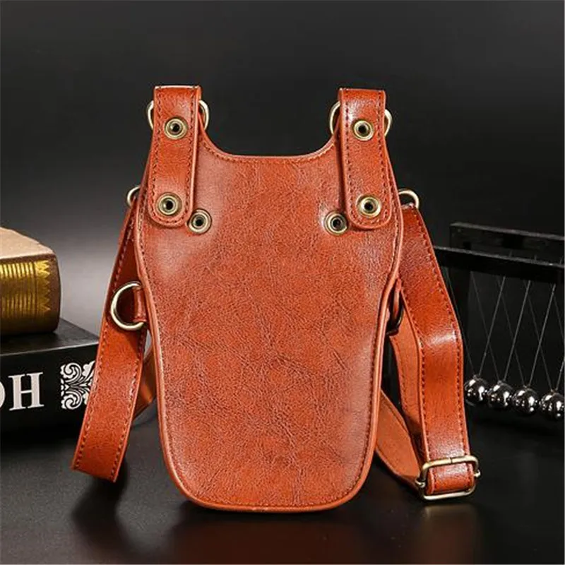 1PC Black Cowhide Hair Scissor Bag Clips Bag Hairdressing Barber Scissor Holster Pouch Holder Case With Belt Multifunction waist bag tool holder hairdressing tool belt