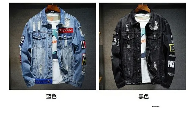 Fashion Denim Jacket Men Designs Money Print Patch Blue Jean Jacket For Men  Hip Hop Distressed Hole Denim Jackets From Hlq1025, $44.53