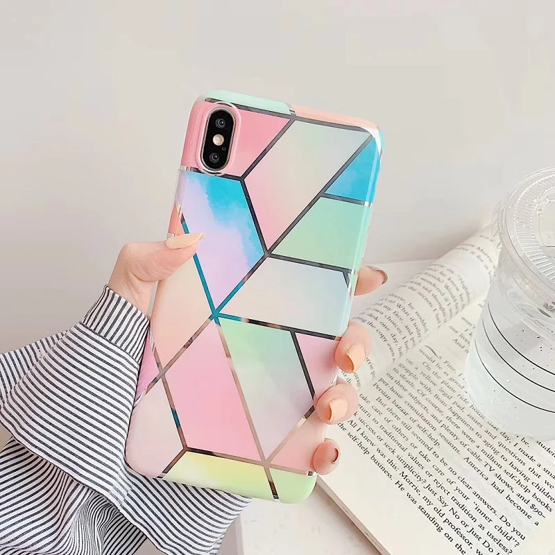 

Luxury Plating color marble phone Case For iPhone XS MAX XR X pink glossy case for iphone 7 8 6s Plus Soft TPU Full Cover Caqa