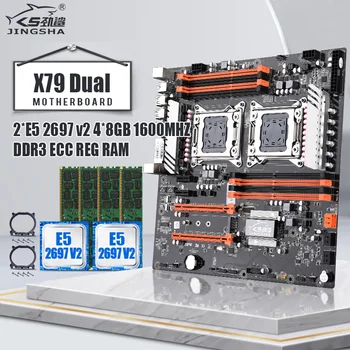 شراءJINGSHA X79 ثنائي وحدة المعالجة المركزية LGA2011 اللوحة مع 2 * E5 2697 V2 * 2 مع 8 قناة DDR3 4*8GB = 32GB ECC REG RAM